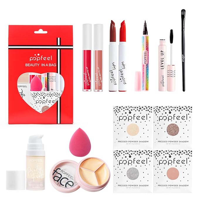 All in One Makeup Kit, Full Starter Essential Makeup Kit for Women Beginners Includes Foundation Concealer Lipgloss Mascara Eyeliner Pencil Powder Shadow Set