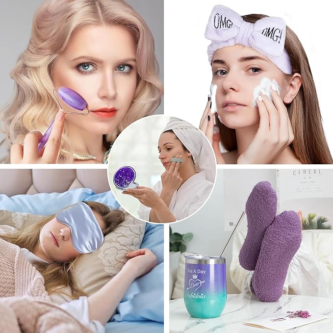 Birthday Gifts for Women,Gifts for Her Purple Gifts Basket for Women Happy Birthday Lavender Relaxing Gift Set Self Care Package Unique Female Gift Ideas Birthday Presents Female Friendship Gifts