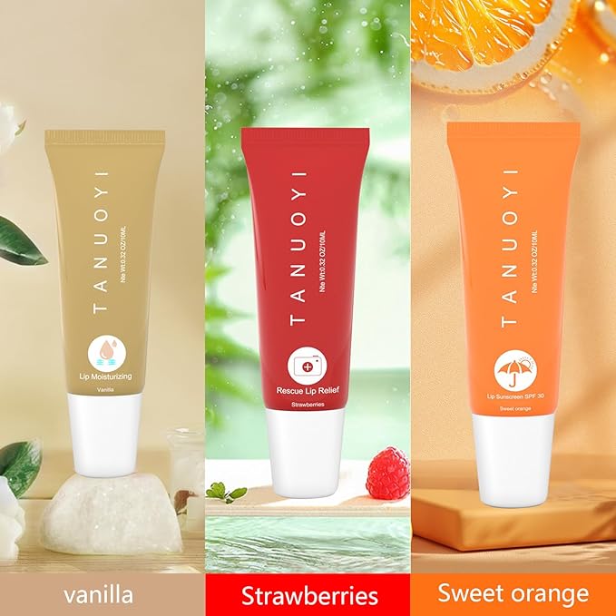 Lip Sunscreen Moisturizing and Repair Package SPF 30 - Summer Long Lasting Moisturized, Smooth and Repaired Lips - 3 Flavors (Pack of 3: 1 moisturizing+ 1 repairing+ 1 SPF)
