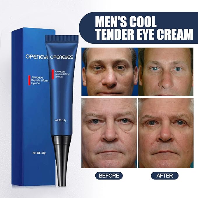 AKARY Awaken Peptide Depuffing Eye Gel, OPENEYES Lifts Firming Eye Tightener, Men's Moisturizing Eye Cream Hydrating Eye Gel Smooths Under Eyes for Dark Circles, Puffiness, Fine Lines, and Bags