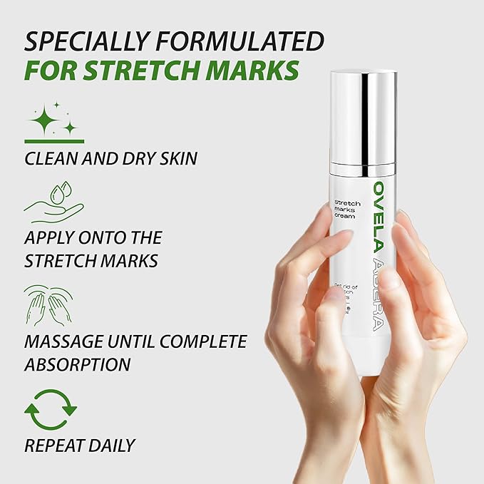 Abera Ovela Maternity Stretch Mark Cream with Eye Mask for Pregnancy and Weight Fluctuations, Stretch Mark Treatment Pregnancy Must Haves, Deep Stretch Mark Removal, All Skin Types, 1.69 fl oz