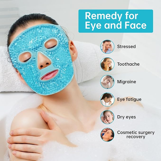 Ice Pack Face Eye Mask for Dark Circles and Puffiness,Gel Cold Cooling Face Mask for Migraines, Headache, Stress and Relaxation (Blue)