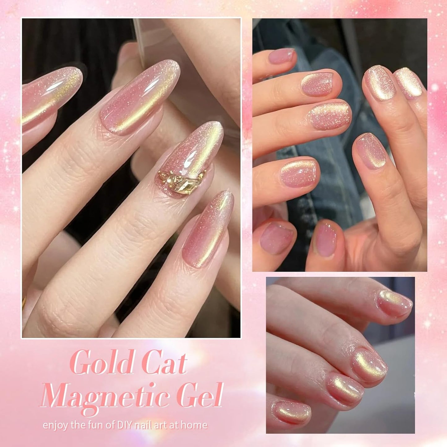 BORN PRETTY Pink Cat Magnetic Eye Gel Nail Polish Holographic Glitter Gel Polish Glass Magnetic Gel Nail Polish 15ML
