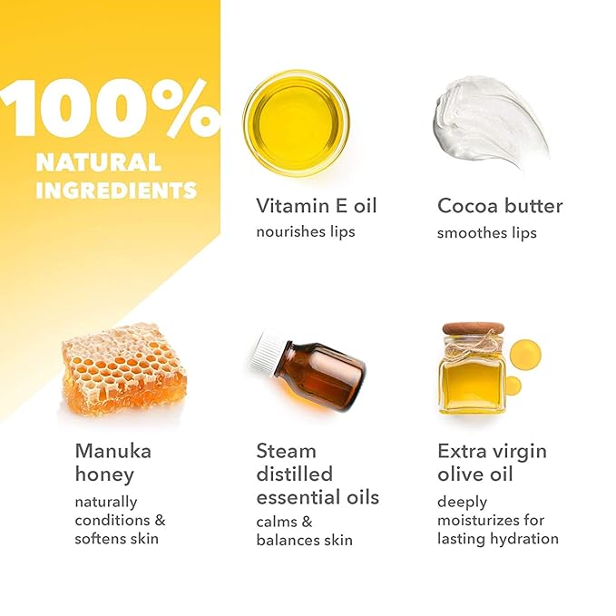 Lip Balm Singles (Manuka Honey with Sunscreen) 100% Natural Beeswax, Vitamin E Oil | Olive Oil Based Treatment for Dry, Chapped Lips | Made in Australia…