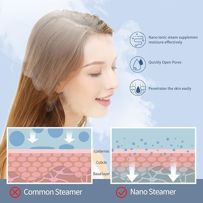 Newbealer 2in1 Facial Steamer, Hot Mist Facial Aromatherapy Humidifier Atomizer, Large Face Steamer Unclogs Pores Sinuses Moisturizing, Home Sauna Spa with Eyebrow Set (Blue, 170ml)