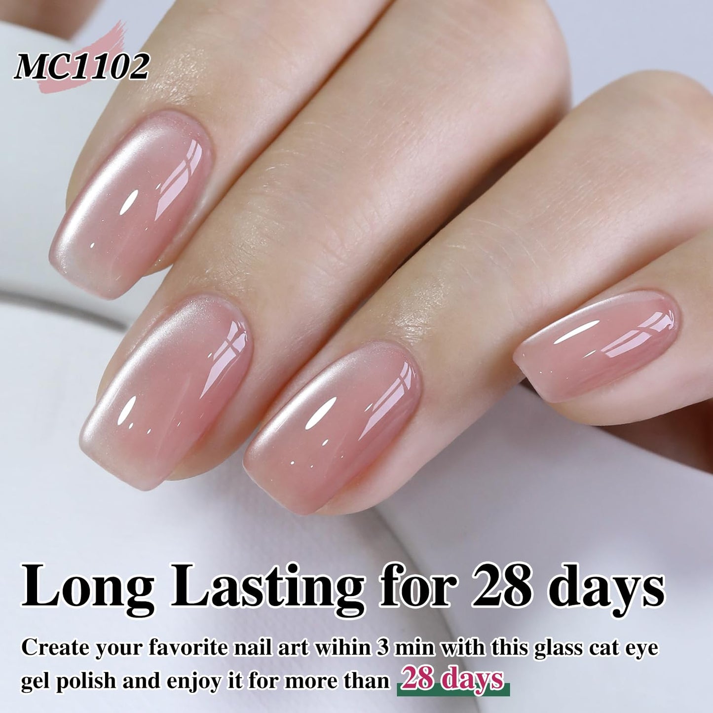 Double Rhythm Jelly Glass Cat Eye Gel Polish with Magnet 15ML Holographic Glitter Shimmer Translucent Sheer Color Magnetic Polish Salon DIY at Home (Jelly Pink Orange-MC1102)