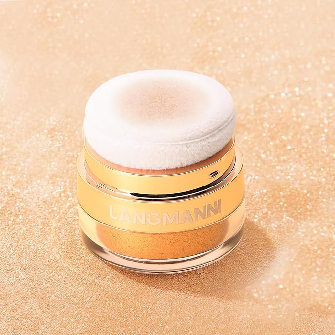 Glitter Body Highlighter Powder Body Shimmer Sparkle Face Brightening Highlighter Powder for Face Eyes Body Glow Makeup With sponge head（Purple）