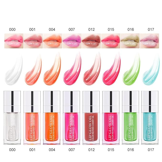 Hydrating Lip Glow Oil-Lip care oil- Lip Oil Tinted for Lip Care and Dry Lips-Prevents Dry Cracked-Non-sticky Big Brush Head-Lip Plumping -Lip Oil gloss tinted-000#CLEAR
