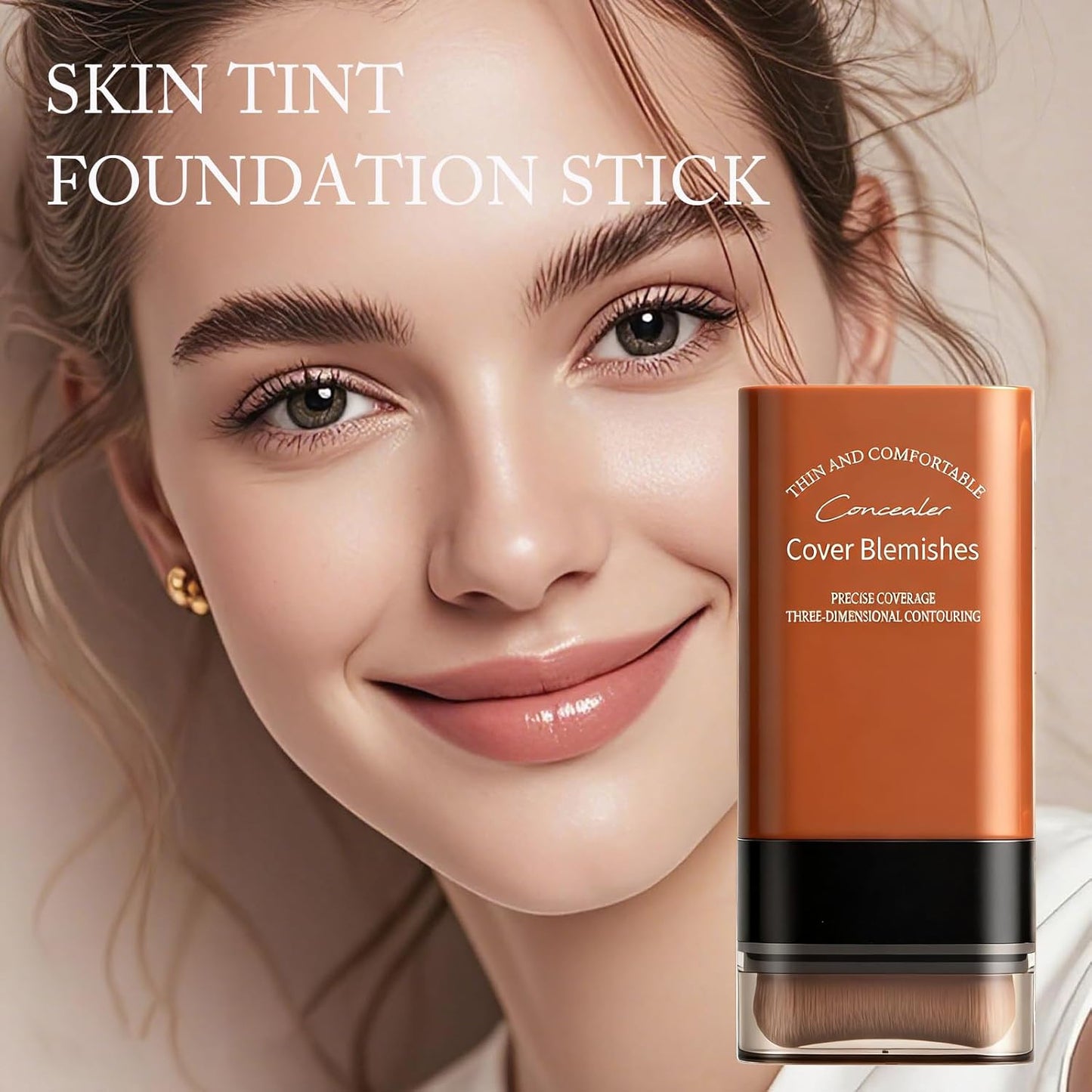 Face Foundation Concealer Stick,2-in-1 Long-wear Lightweight Contour Brighten Stick Blemish with Brush, Waterproof, Hydrating Full Coverage Dark Circles & Blemishes(03#Pink Velvet)