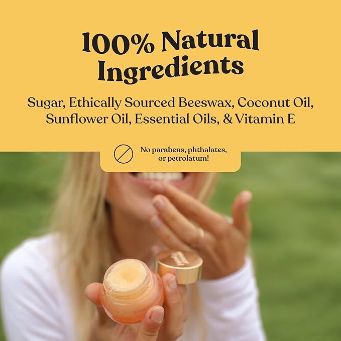 Poppy & Pout Natural Lip Scrub, Moisturizing Sugar Scrub for Dry Lips, Lip Scrubber Exfoliator with Essential Oils Smooths and Hydrates Lips, In Recyclable Glass Jars, Cruelty Free - Lemon Bloom