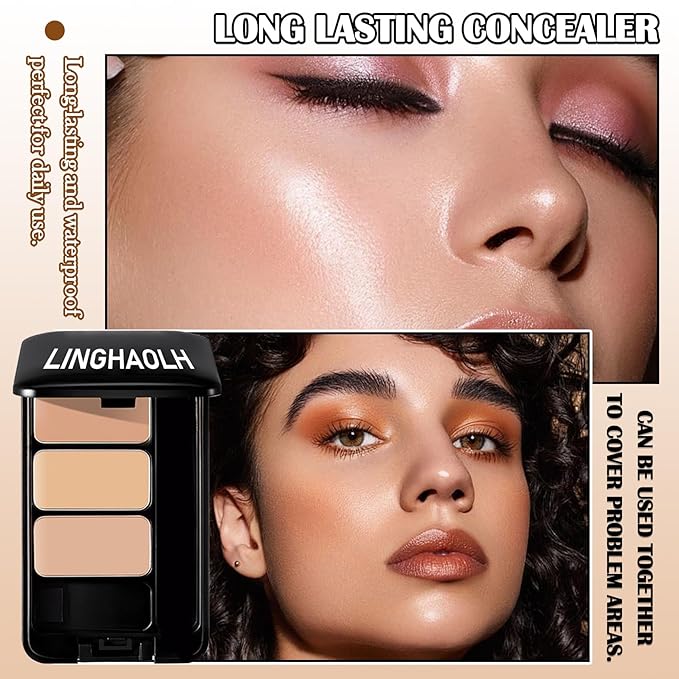3 Colors Corrector Palette,Full Coverage Cream Concealer Liquid Foundation with Brush,Waterproof Color Correcting Concealer Long Lasting Foundation Contour Makeup Palette for Women