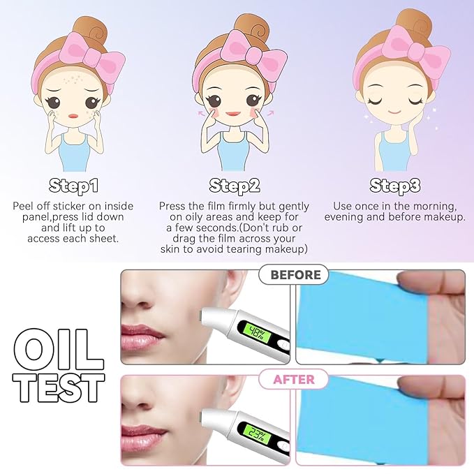 Oil Control Film Replacment for Clean & Clear Oil-Absorbing Sheets,5pack(total 300sheets)Oil Blotting Sheets for Face,9% Larger,Makeup Friendly High-performance Handy Face Blotting Paper for Oily Skin