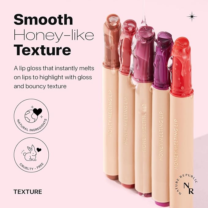 Nature Republic HONEY MELTING LIP 6-10 (08 BLACK CHERRY) K-BEAUTY, Lip Plumper, Tint, Balm, Korean, Lip GlossCute, Glow