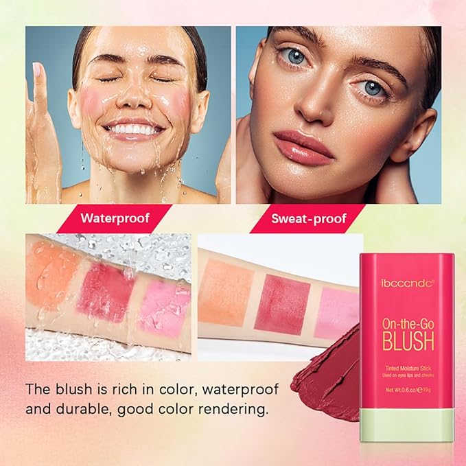 Multi-Use Makeup Blush Stick, Tinted Solid Moisturizer On-the-Go Blush, Multi-use Cream Blush Stick for Cheek & Eyes & Lips, Waterproof Natural Nude Makeup for All Skin (3# Coral Orange)