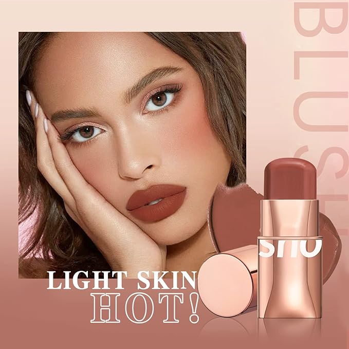Cream Blush Stick for Cheeks Makeup,Waterproof Blush Face Stick Multi-Use Lip and Cheek Tint,Matte Finish Lightweight Easy to Blend Natural Cream Blusher Makeup for All Skin Tones- Rose Red