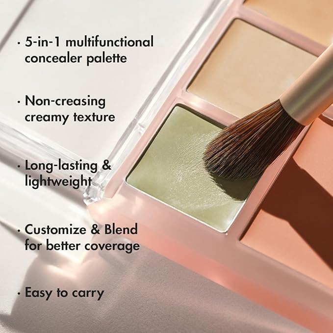 LUNA Conceal Blender Palette 5-in-1 Color Correcting and Concealing Makeup with Beige, Green, Vanila, Medium Peach and Pure Bright Buildable Coverage for Redness, Dark Circles and Blemishes