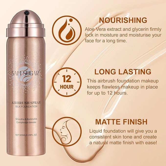 AirBrush Foundation Spray Set, Spray Foundation Makeup and Hydrating Face Primer Kit, Longwear Waterproof Liquid Matte Foundation Mist for Flawless Look, Brush and Sponge Include (#4 Warm Beige)