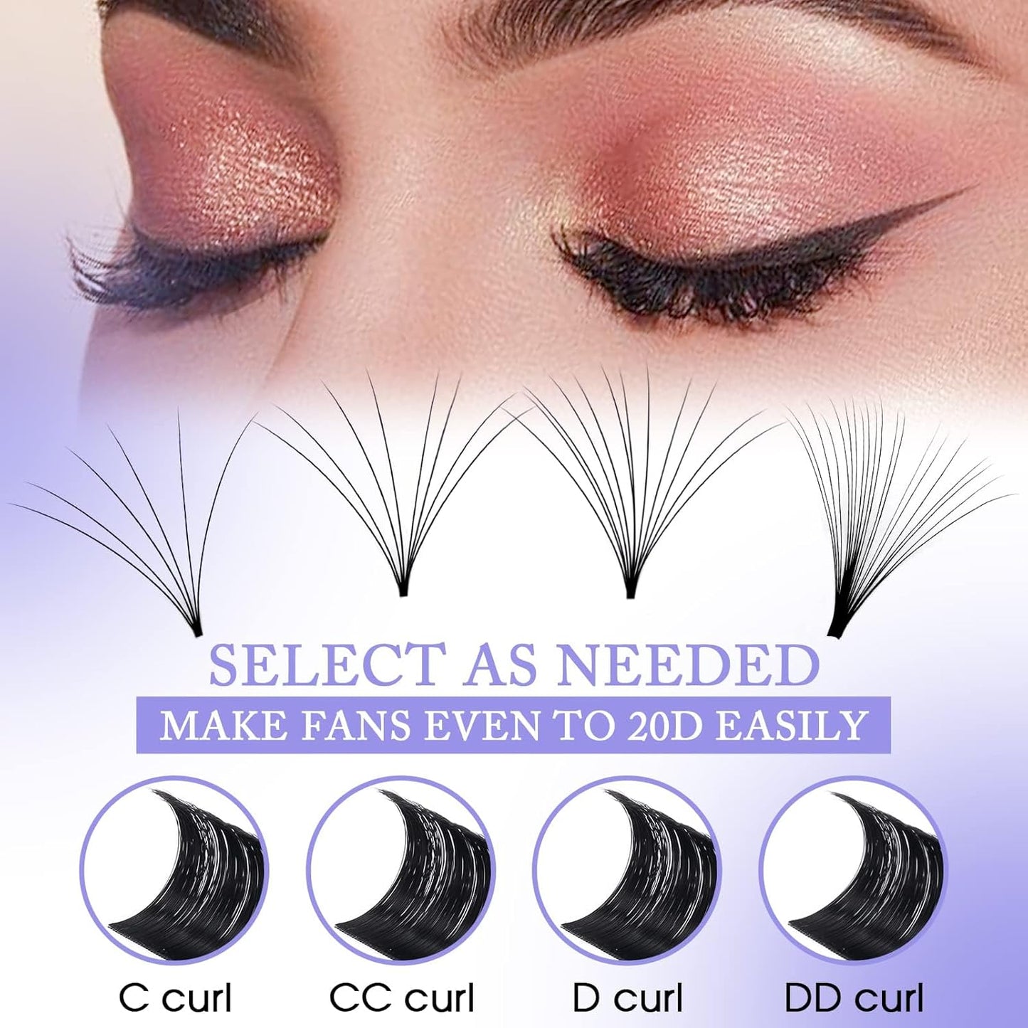 Easy Fan Volume for Lash Artists: Wendy, Handmade Fans for Eyelash Extensions, Self Fanning, Blooming, B-KH, Black, D-0.07-8-14