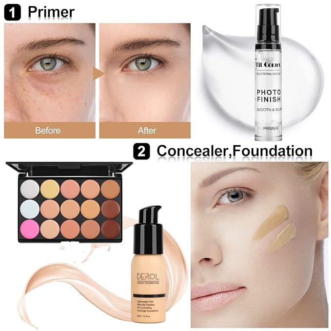 Fenshine Makeup Set,Make Up Starter Kit With Storage Bag Portable Travel Make Up Palette Eyeshadow Foundation Lip Gloss for Teenage & Adults (Type A)