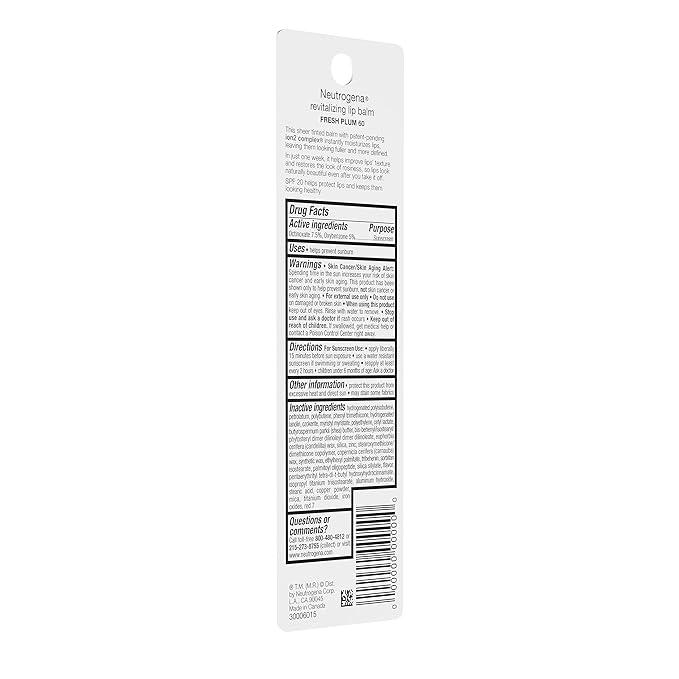 Neutrogena Revitalizing and Moisturizing Tinted Lip Balm with Sun Protective Broad Spectrum SPF 20 Sunscreen, Lip Soothing Balm with a Sheer Tint in Color Fresh Plum 60,.15 oz (Pack of 2)