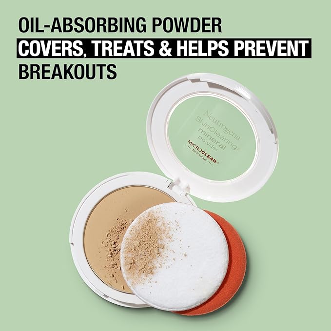 Neutrogena SkinClearing Mineral Acne-Concealing Pressed Powder Compact, Shine-Free & Oil-Absorbing Makeup with Salicylic Acid to Cover, Treat, & Prevent Breakouts, Chestnut 135,.38 oz