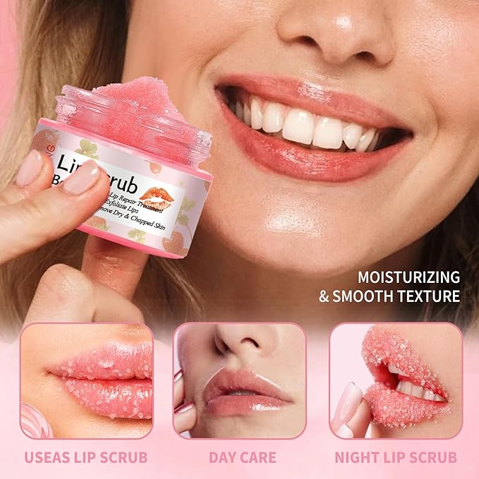 Lip Scrub, Natural Lip Scrub Exfoliator, 2Pcs Lip Exfoliator Lip Scrub for Dark Lips to Lighten,Repair Dry Lips,Chapped Lips (Berry)