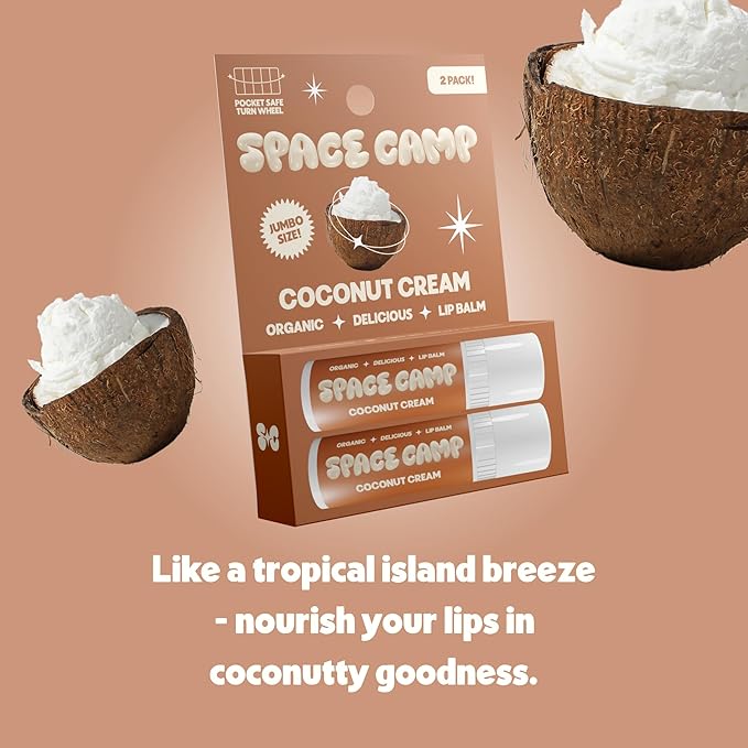 Wellness Jumbo Lip Balm - Coconut Cream Organic Flavored Balm (2 Pack)