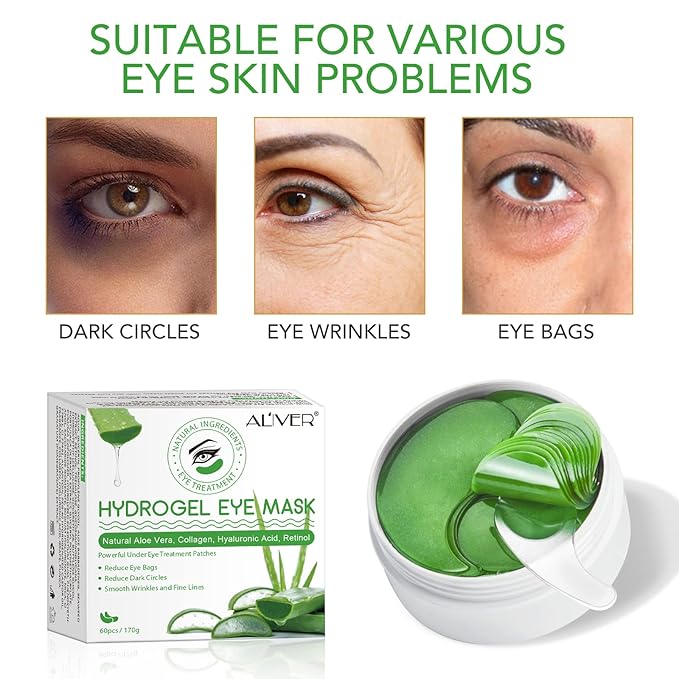 Aloe Veoe Eye Patches,Hydrogel Under Eye Masks for Dark Circles,Anti Wrinkle Treatment,Under Eye Gel Pads,Eye Mask for Puffy Eyes, Skincare,Hydrating | 60 Pieces/30 Pairs