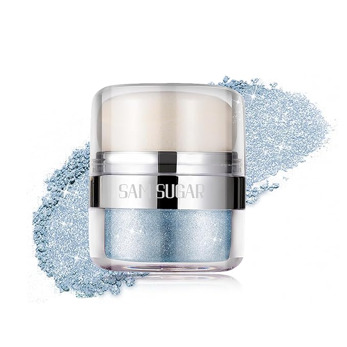 Glitter Body Highlighter Powder Body Shimmer Sparkle Face Brightening Highlighter Powder for Face Eyes Body Glow Makeup With sponge head（08#）