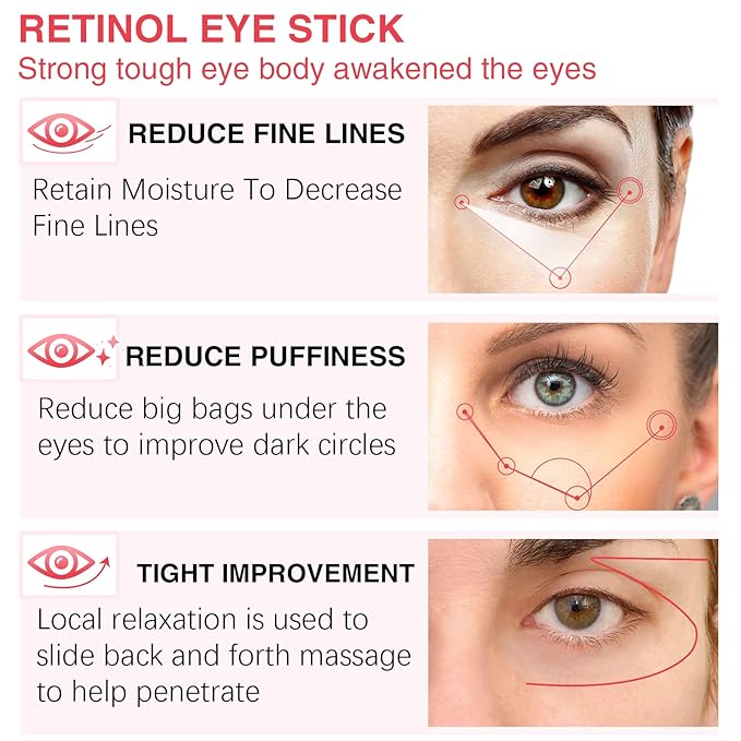 Retinol Eye Stick, Retinol Eye Cream for Dark Circles and Puffiness, Under Eye Cream Anti Aging, Eye Cream for Puffiness and Bags under Eyes, Brightening Eye Balm Reduces Fine Lines and Dark Circles
