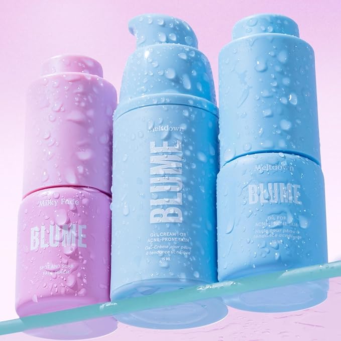 Blume Babies Travel Size Skincare - Skincare Gift Set Includes Meltdown Acne Oil, Milky Fade Dark Spots Serum, and Meltdown Gel Cream Face Moisturizer for Acne and Blemish Prevention (3 Count)
