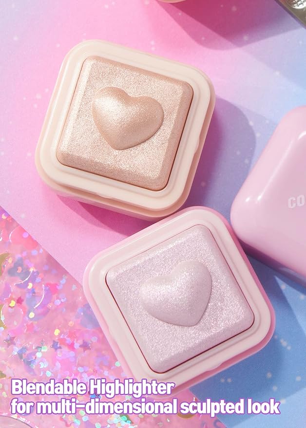 COLORGRAM Milk Bling Heartlighter 02 Pink Heart | Silky Smooth Versatile Creamy Highlighter with Shimmery Finish, Soft and Natural Glow Perfect for Daily Makeup
