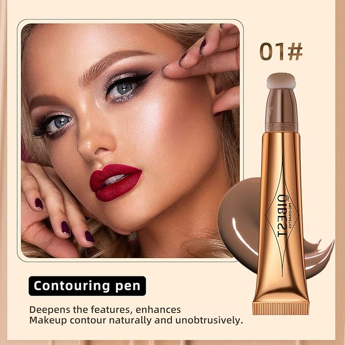 MEICOLY Grey Liquid Contour Beauty Wand,Bronzer Stick with Cushion Applicator,Cream Contour for Women and Girl,Long Lasting Smoothly Moisturizng Super Silky, Cruelty-free,01
