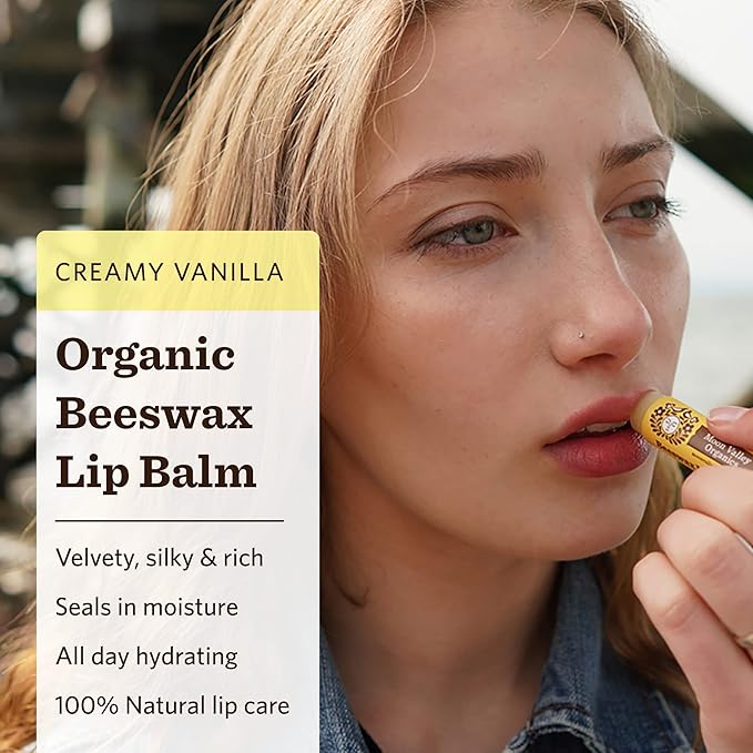 Moon Valley Organics Beeswax Lip Balm for Moisturizing Lips and Cuticles (VELVETY VANILLA, 4-Pack)