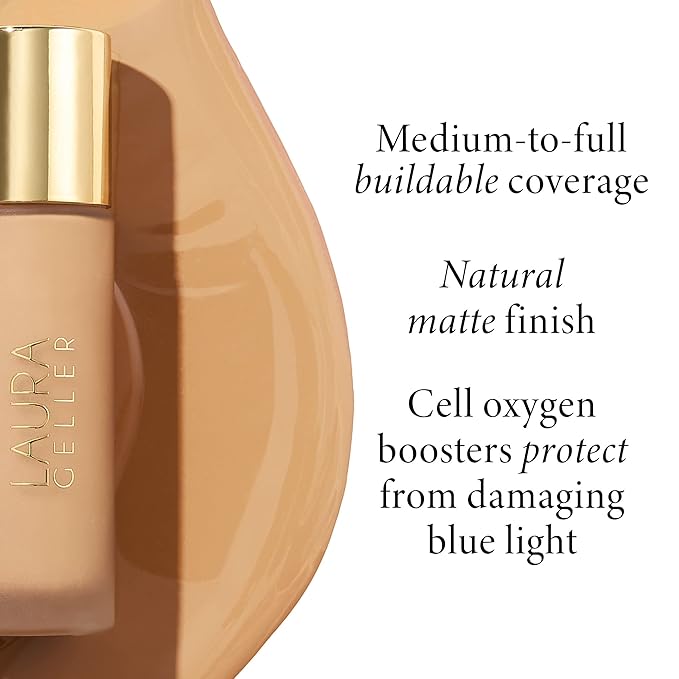 LAURA GELLER NEW YORK Double Take Liquid Foundation | Medium to Full Coverage, Natural Matte Finish, Porcelain