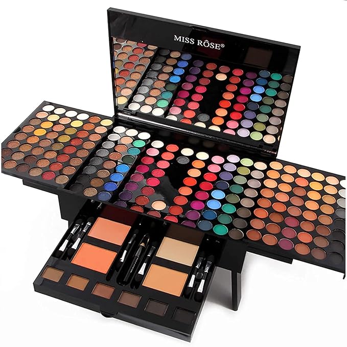 190 Colors Cosmetic Make up Piano Box Set,Combination with Eyeshadow /Facial Blusher /Eyebrow Powder /Eyeliner Pencil /Mirror,All-in-1 Makeup Gift Set (Color A)