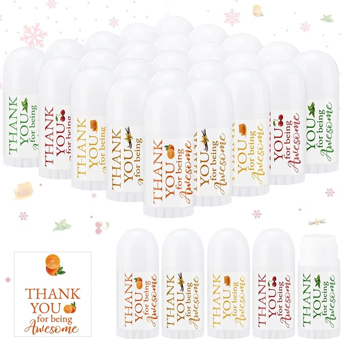 25 Pcs Mini Lip Balm Bulk 5 Assorted Flavors Thank You Lip Balm Employee Appreciation Gifts Dry Chapped Lip Care Products for Adults Coworkers Women Friend Wedding Bridal Shower Baby Shower