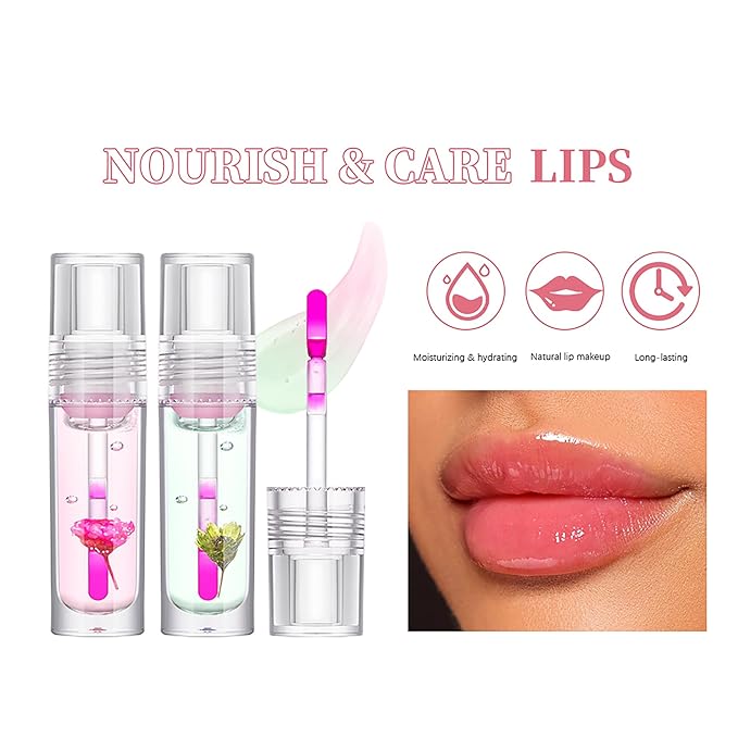 Flower Lip Oil, Hydrating Lip Glow Oil, Plumping Lip Oil, Non-Sticky Long Lasting Lip Oil Gloss, Transparent Lip Oil Tinted, Lip Plumper Gloss, Moisturize your lips and Reduce lip lines (05)