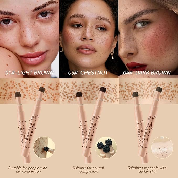 AKARY Stamp Freckle Pen Natural Lifelike Fake Freckles Makeup, Waterproof Long Lasting Quick Dry 5 Comb Corners Natural Like Face Freckle Makeup Pen for Effortless Sunkissed Makeup, 03-Chestnut