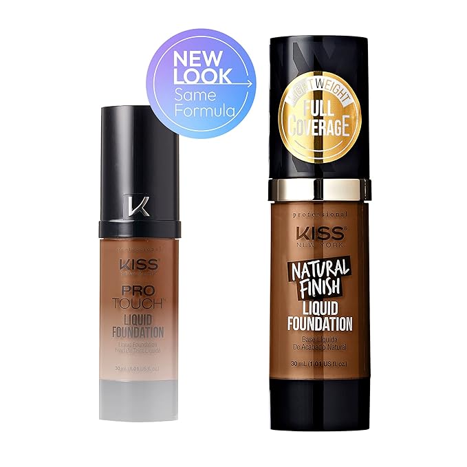 Kiss New York Professional Liquid Foundation - Lightweight and Hydrating Formula, Natural Finish, Control Shine, Cover Pores, Medium to Full Coverage, Green Tea Extract (Caramel)