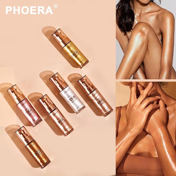 PHOERA Body Luminizer Highlighter, Waterproof Moisturizing and Glow For Face & Body, Face Body Glow Illuminator (101 Rose Gold)