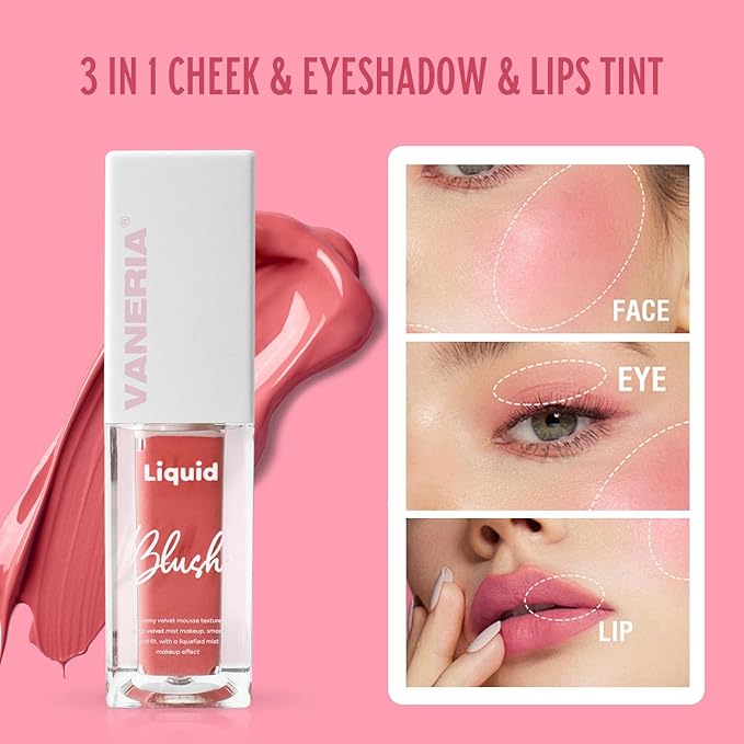 VANERIA Liquid Blush for Cheeks,Long lasting High Pigment Creme Blush,Multi-Use Makeup Blush Stick for Cheeks Lips Eyes,Natural Look Makeup Face Blushes.#3 (5g/0.17oz)