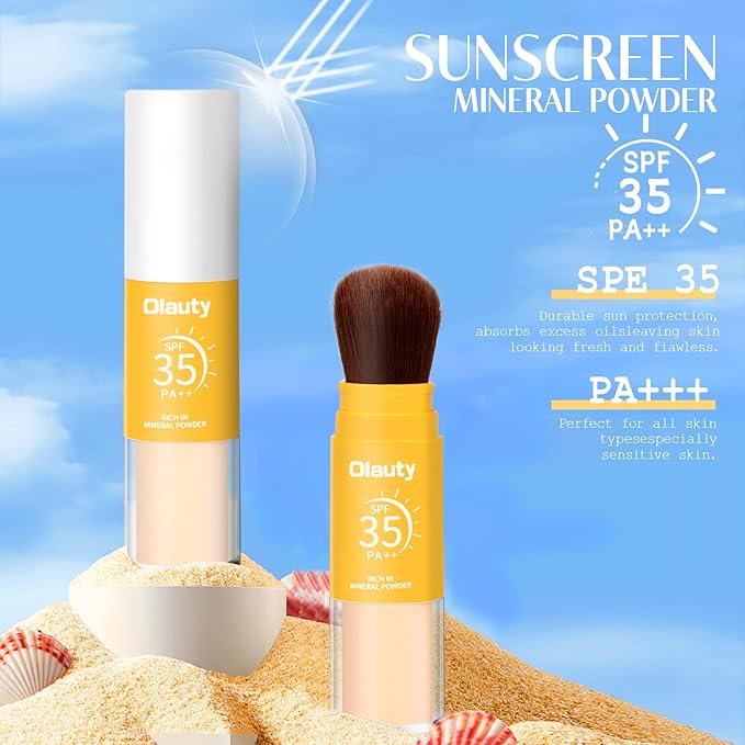 Mineral Sunscreen Setting Powder, SPF 35, Translucent Brush Setting Powder for Face, Long Lasting Oil Control Matte Loose Powder, Lightweight, Breathable (01# Translucent)