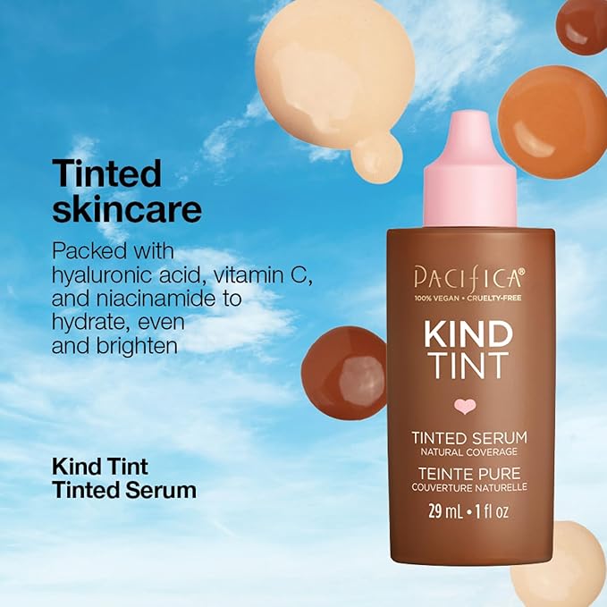 Pacifica Beauty Kind Tint Tinted Serum, Skincare, Vegan Collagen, Hyaluronic Acid, Vitamin C, Niacinamide, Caffeine, Hydrating, Lightweight Foundation, Natural Dewy Skin, Shade 15, 1 fl oz (1 Count)