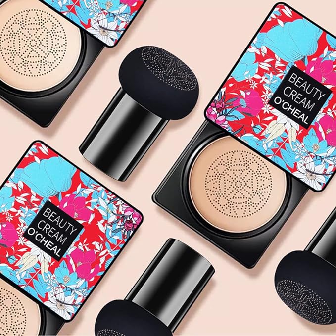 OCHEAL Mushroom Head Air Cushion BB Cream Foundation Cream for Face Makeup Concealer Cushion for Face Comestics Make Up Cushion Compact Ivory