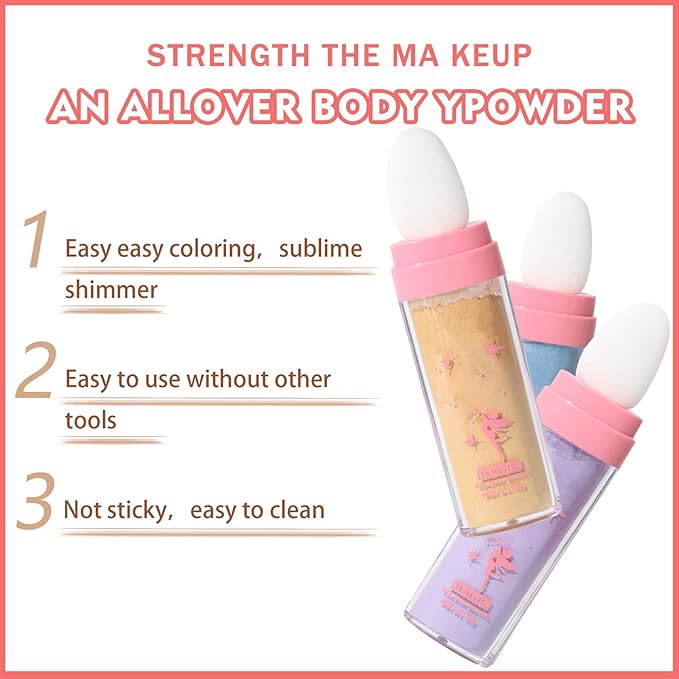 3PCS Polvo De Hadas Highlighter Glitter Stick Body Glitter Shimmer Face Brightening Highlighter Contour Powder Makeup Stick Face Blusher Fairy Glitter Highlighter Makeup - Blue,Yellow,Purple