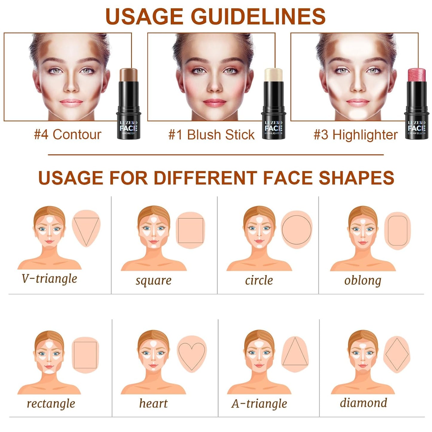 Lezero 3Pcs Contour Stick Makeup Kit, Shades with Matte Finish Highlighter, Blush and Bronzer Stick for Sculpt the Face and All Skin Type, Long Lasting, Smooth, Non-greasy, #1 NEUTRAL