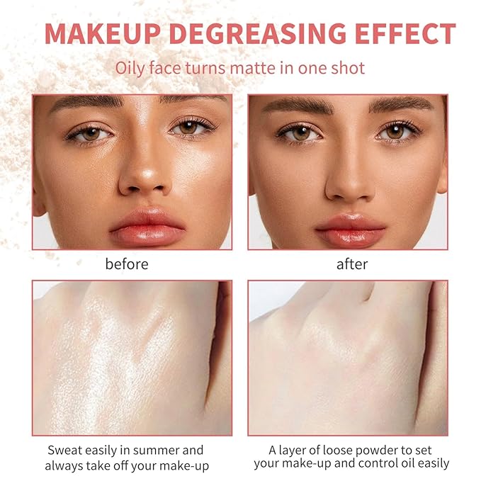 MAEPEOR Matte Setting Loose Powder 8 Colors Smooth and Lightweight Face Powder for Brightening and Setting Makeup with Face Puff (05 Heat)