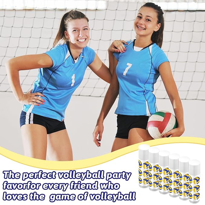 24 Pcs Volleyball Lip Balm Volleyball Team Gifts Volleyball Party Favors Volleyball Lip Balm Gift for Volleyball Team Volleyball Party Guest Supplies (Blue,white,yellow)