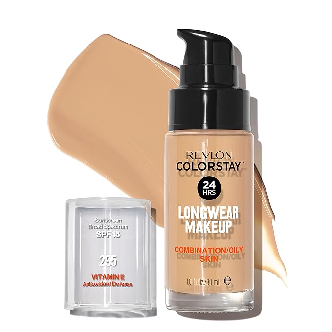 Revlon Liquid Foundation, ColorStay Face Makeup for Combination & Oily Skin, SPF 15, Medium-Full Coverage with Matte Finish, Dune (295), 1.0 oz